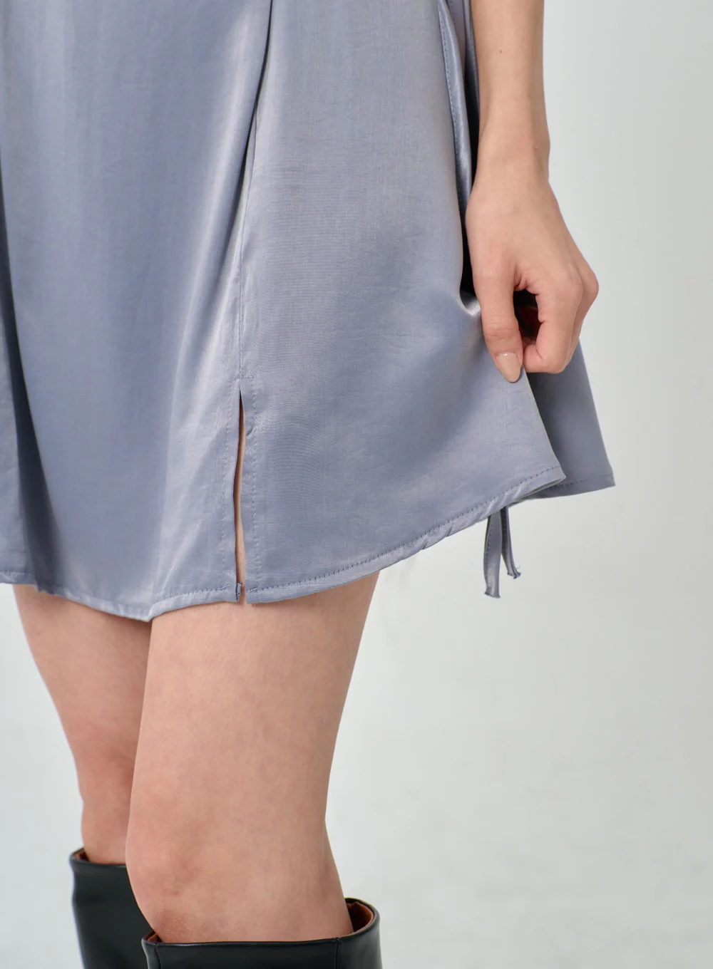 Silky Satin Cross Waist Tie Thin Strap Mini Dress IO27 - Image 7
