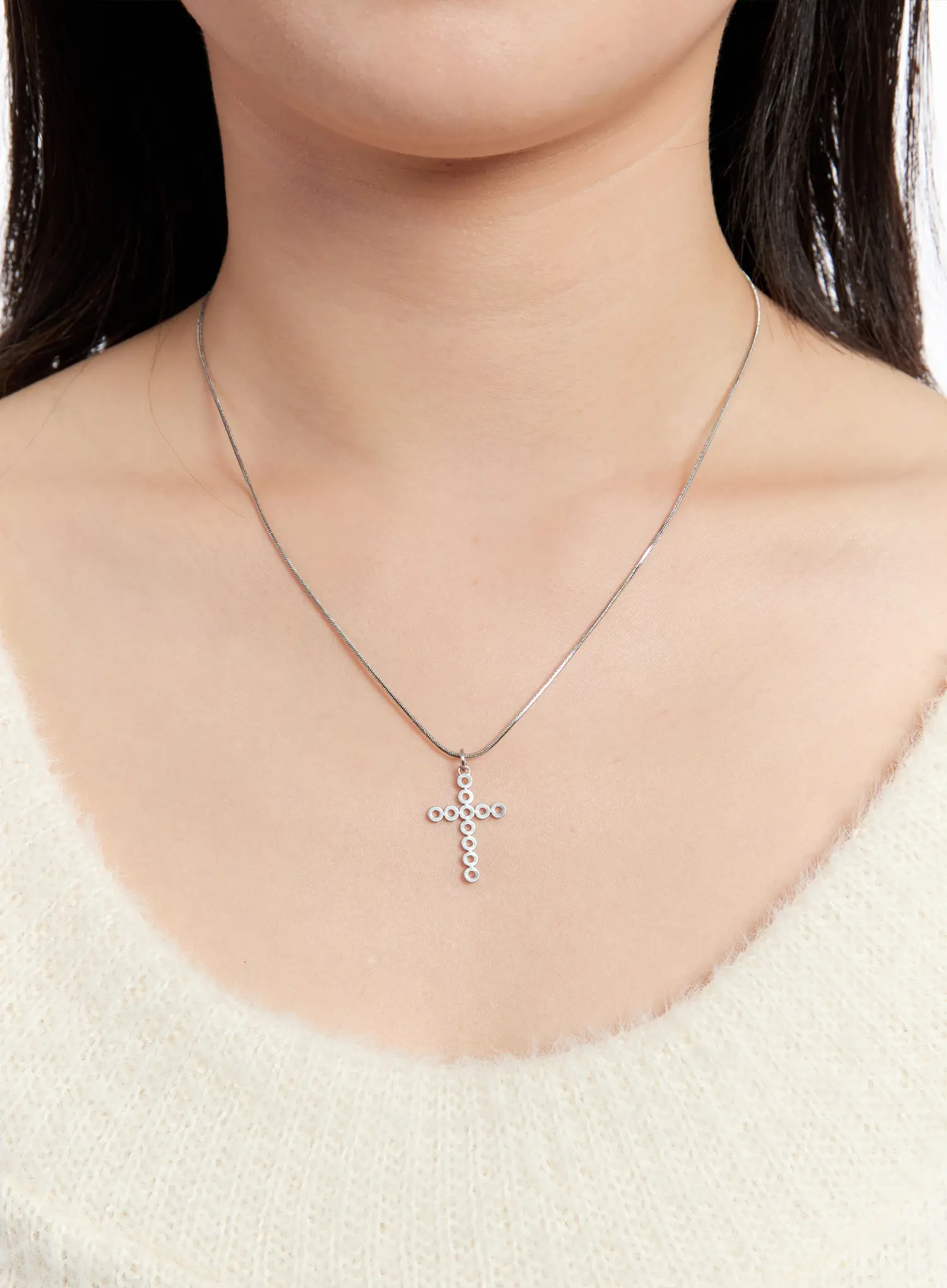 Silver Cross Necklace IN528 - Image 3