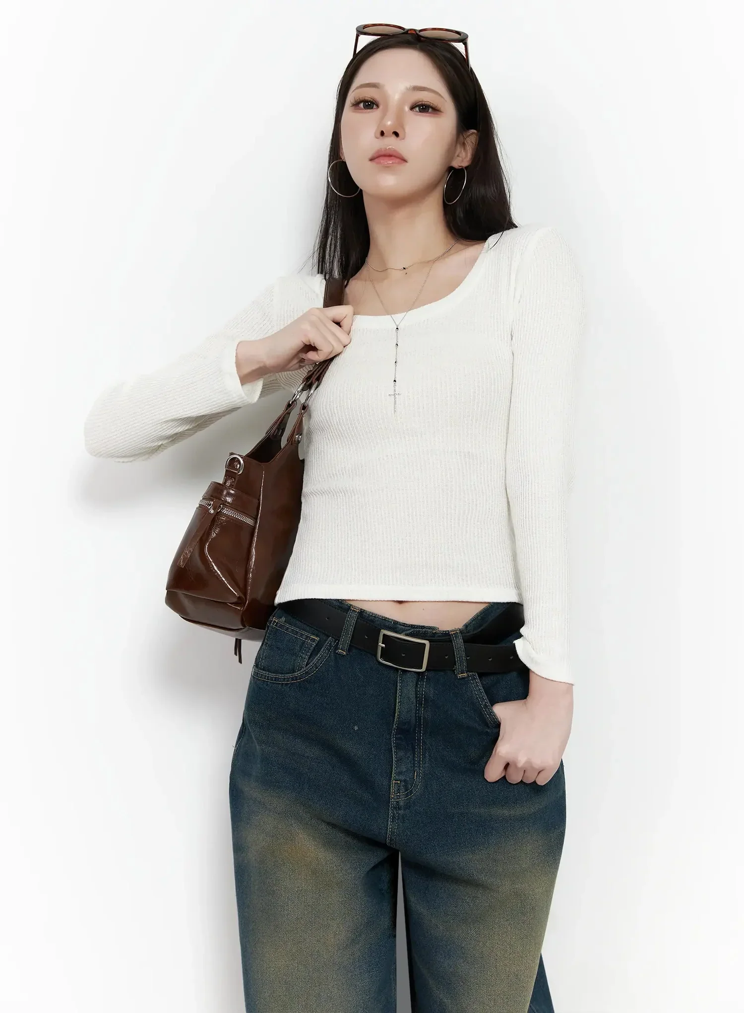 Simple Ribbed Round Neck Top IF502