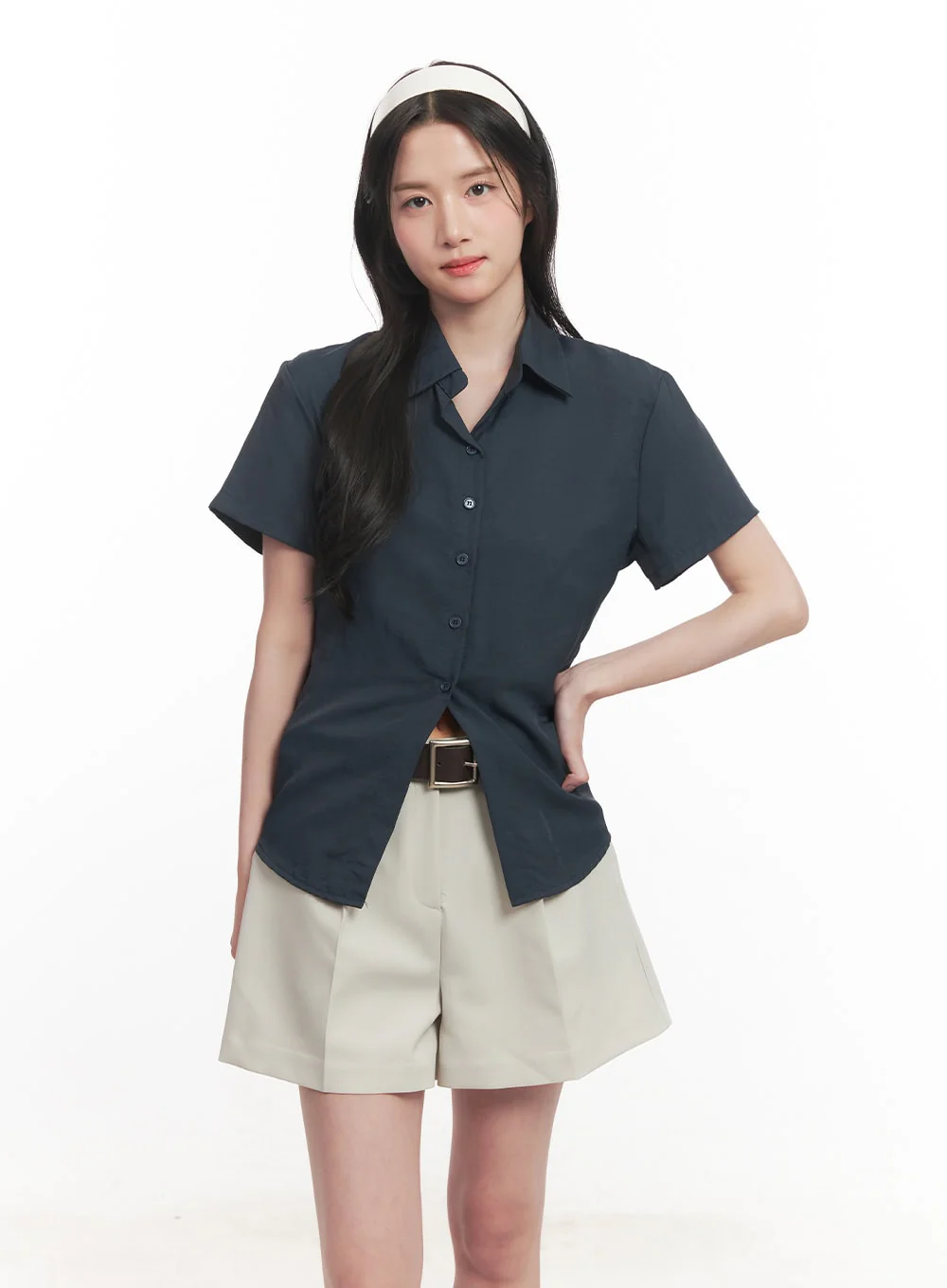 Slim-Fit Buttoned Half-Sleeve Shirt CA510 - Image 10