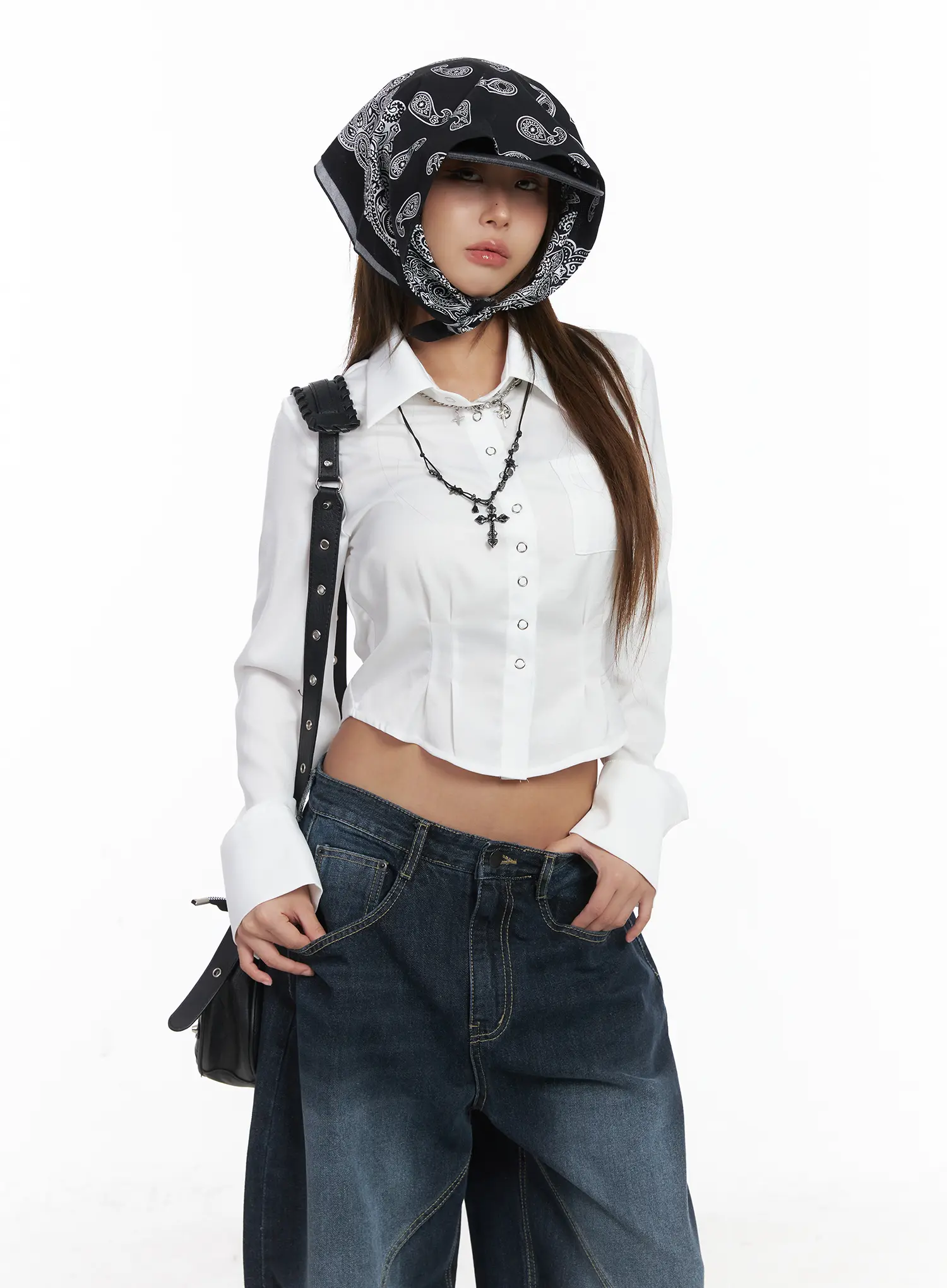 Slim Fit Crop Long Sleeve Shirt CJ512 - Image 10