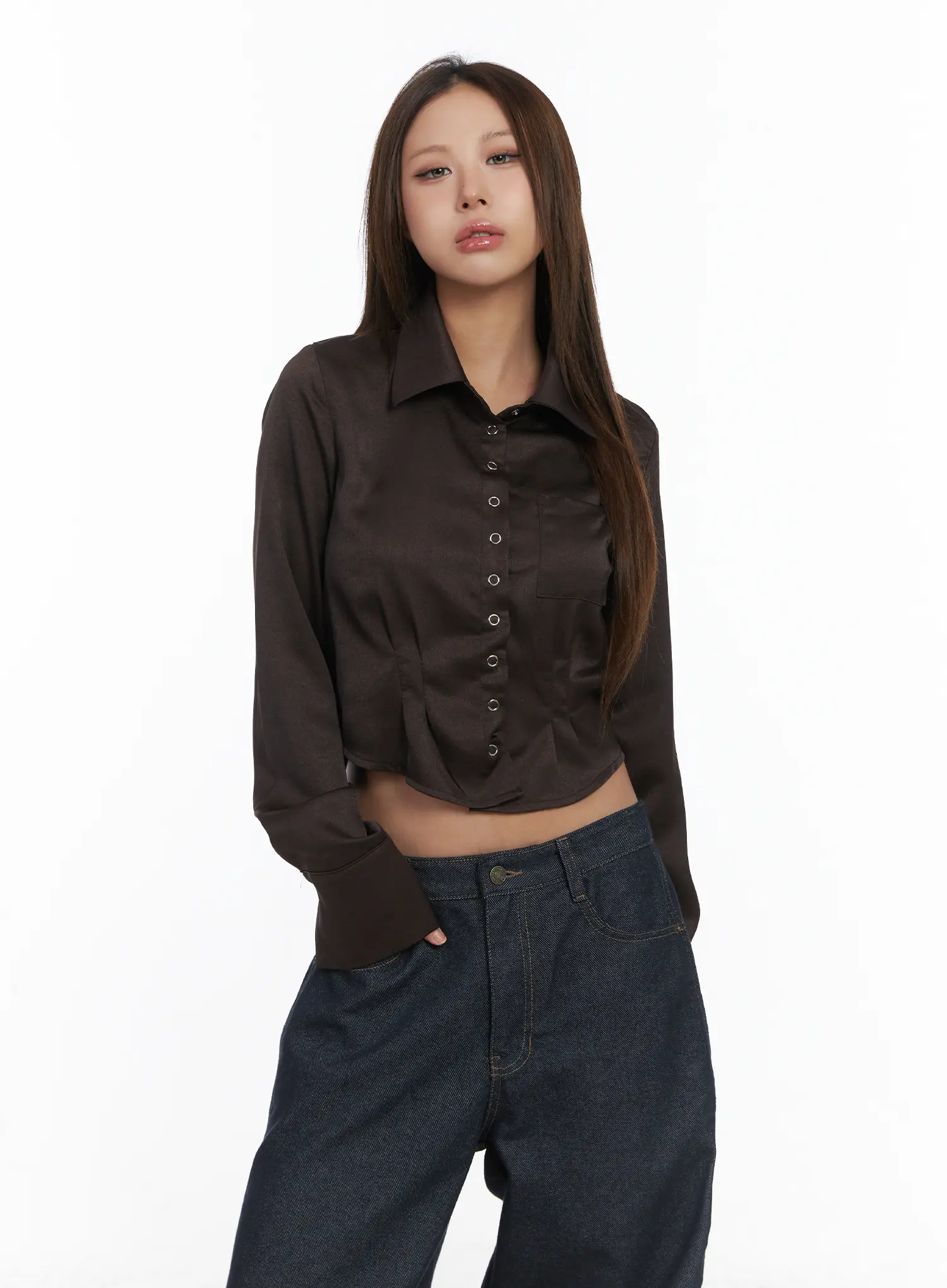 Slim Fit Crop Long Sleeve Shirt CJ512 - Image 12