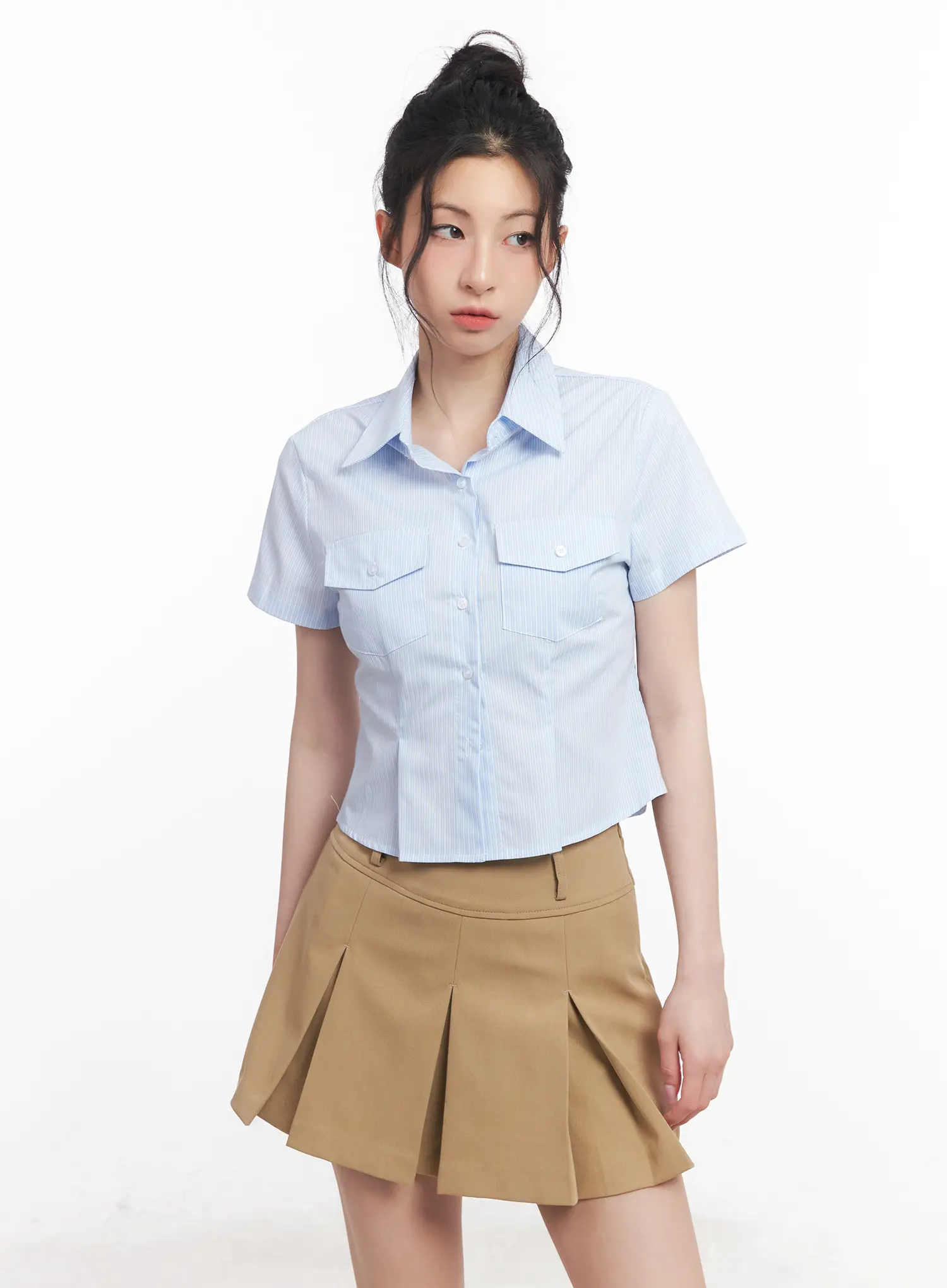 Slim-Fit Cropped Button-Up Shirt CU511 - Image 8