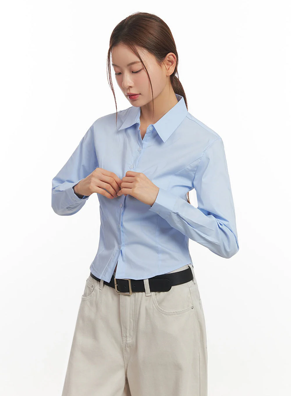 Slim-Fit Cropped Collared Button-Up Shirt IM513 - Image 2