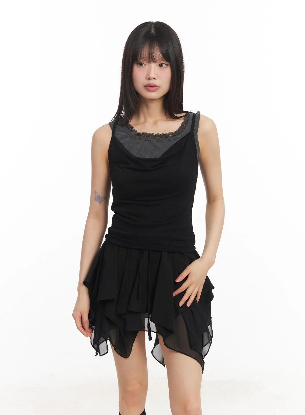 Slim-Fit Layered Lace Tank Top CA523 - Image 11