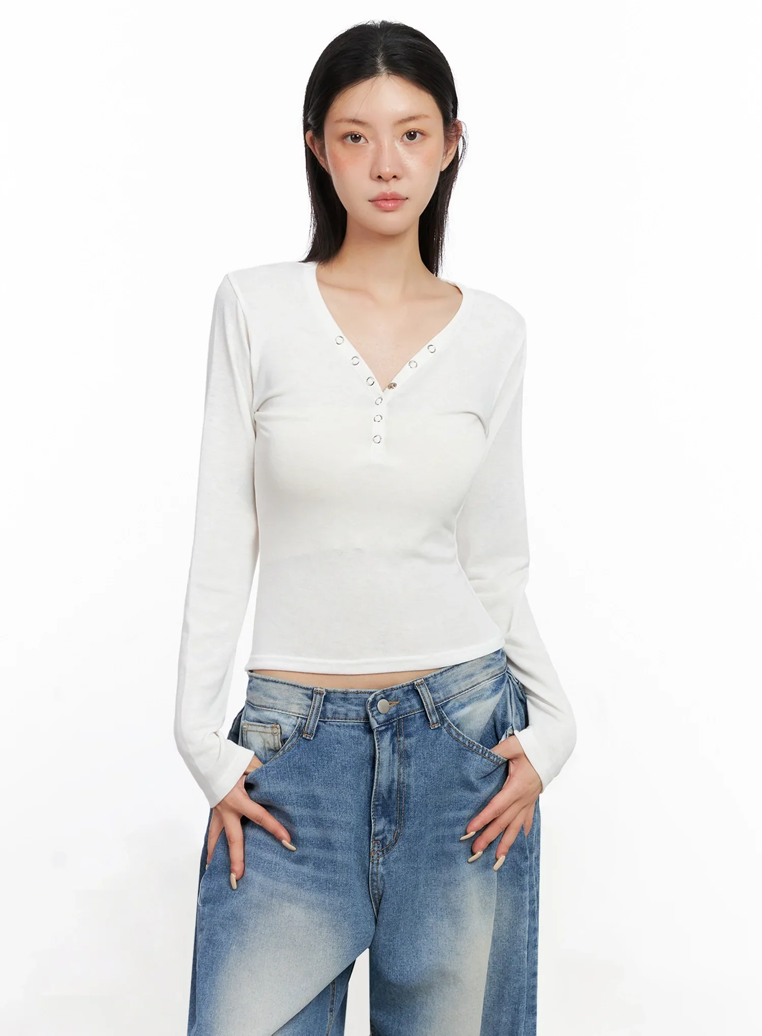 Slim-Fit Long Sleeve Henley Tee IS515 - Image 11