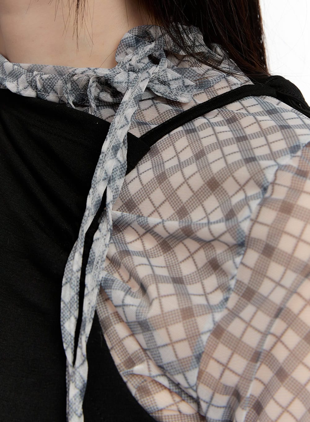 Slim-Fit Plaid Print Sheer Top CM514 - Image 11