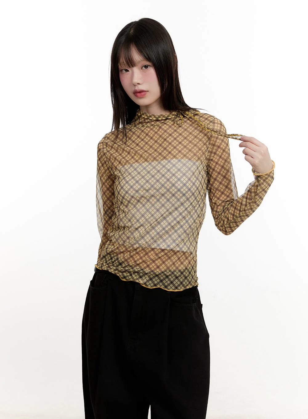 Slim-Fit Plaid Print Sheer Top CM514 - Image 13