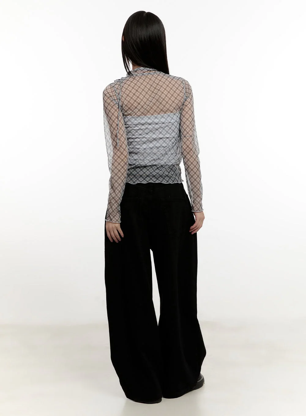 Slim-Fit Plaid Print Sheer Top CM514 - Image 7