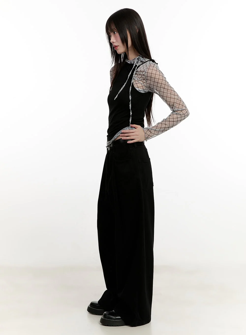 Slim-Fit Plaid Print Sheer Top CM514 - Image 8