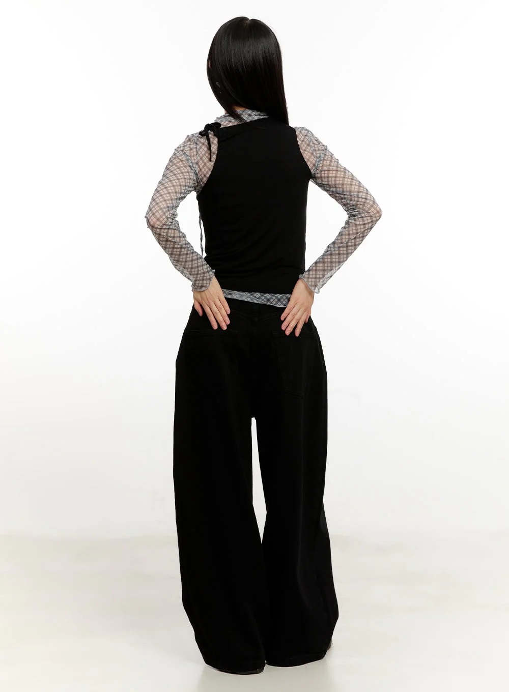 Slim-Fit Plaid Print Sheer Top CM514 - Image 9
