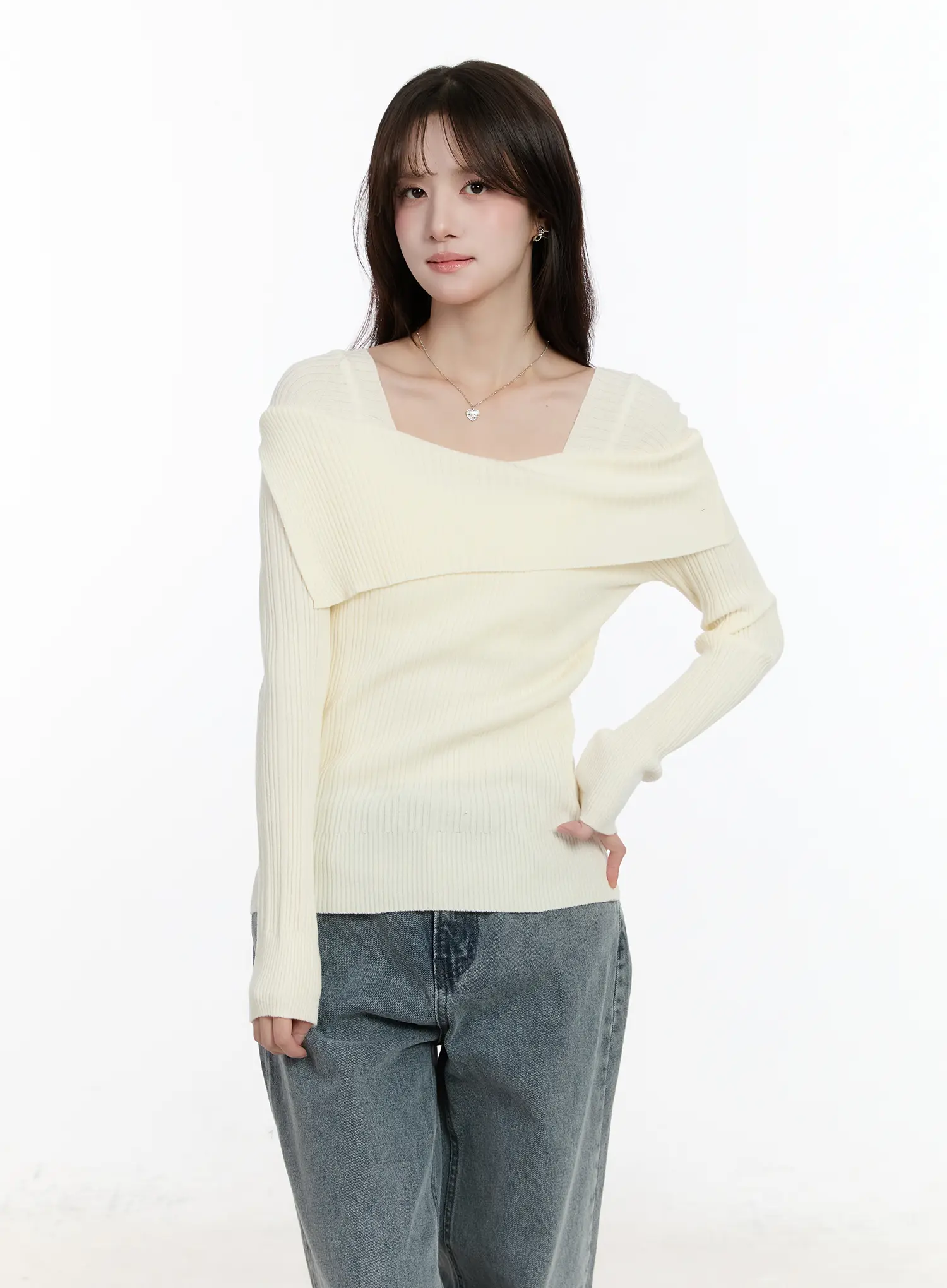 Slim Fit Ribbed Long Sleeve Knit Top CM510 - Image 2