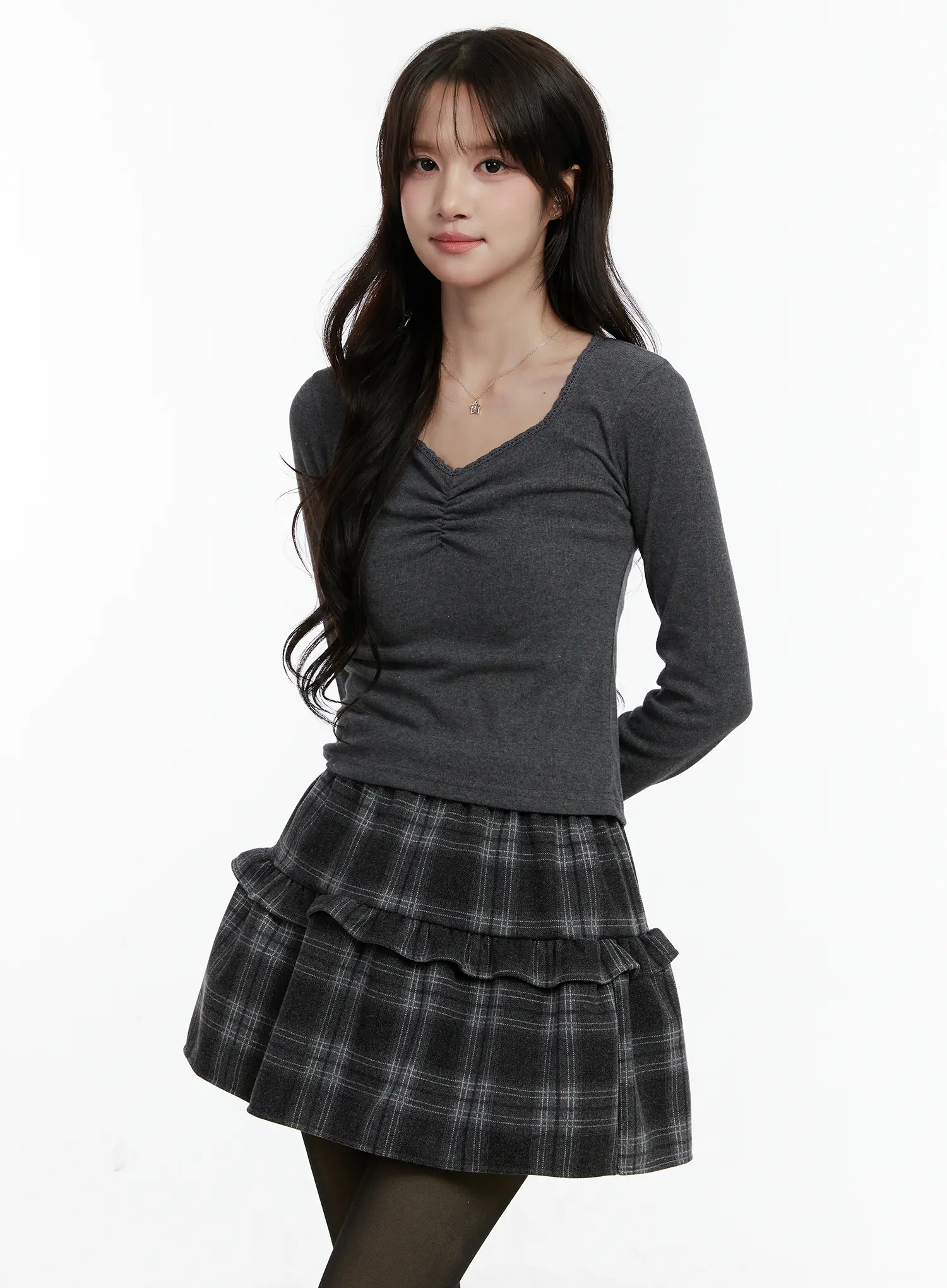 Slim Fit Shirred Long Sleeve Top CD514