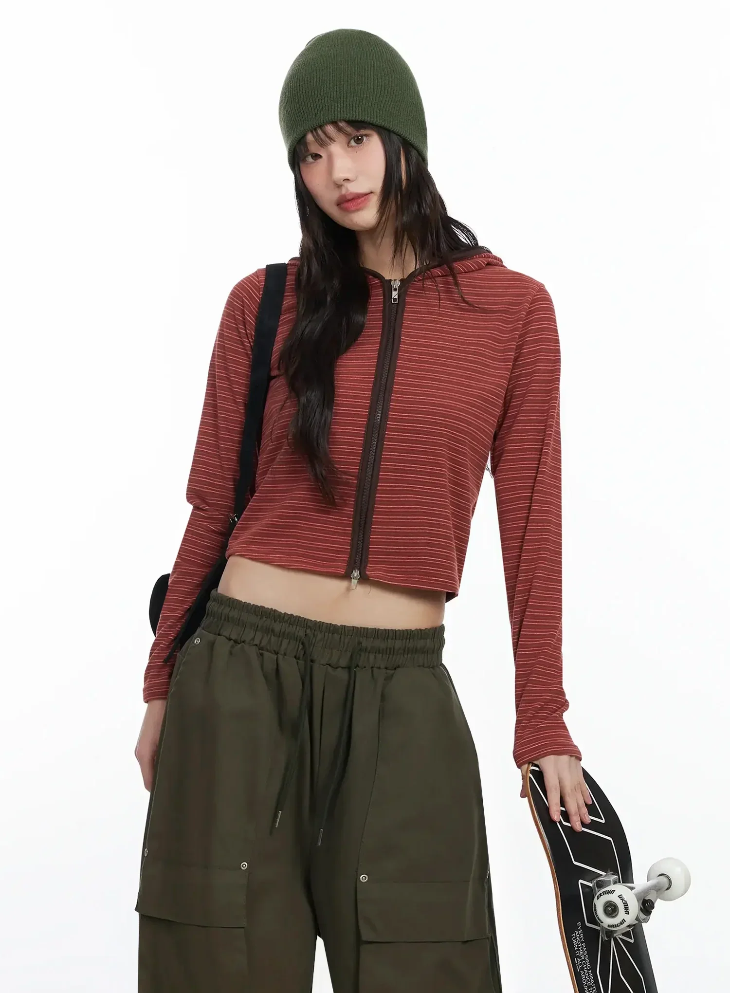 Slim Fit Striped Zip-Up Hoodie F516