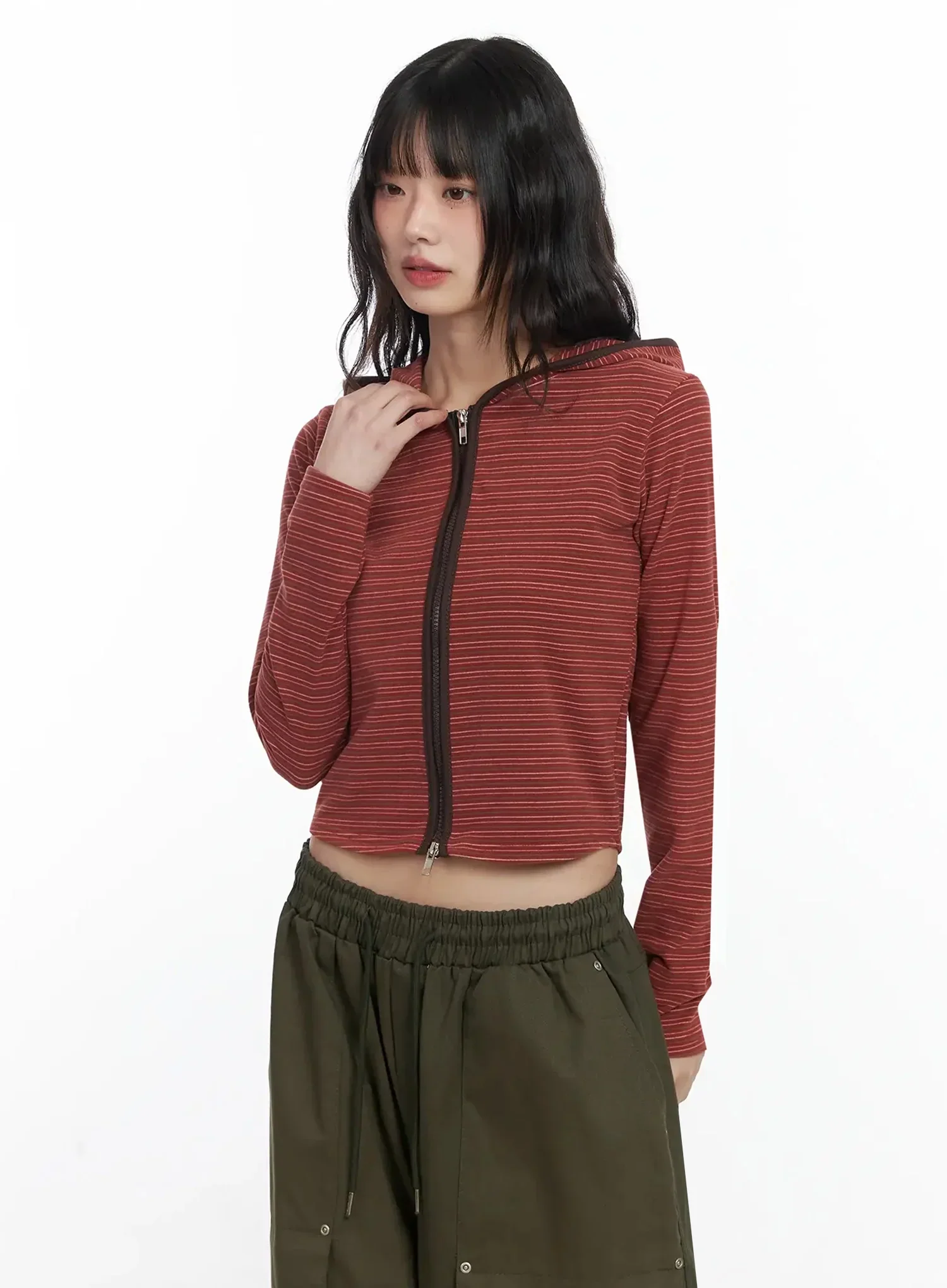 Slim Fit Striped Zip-Up Hoodie F516 - Image 6