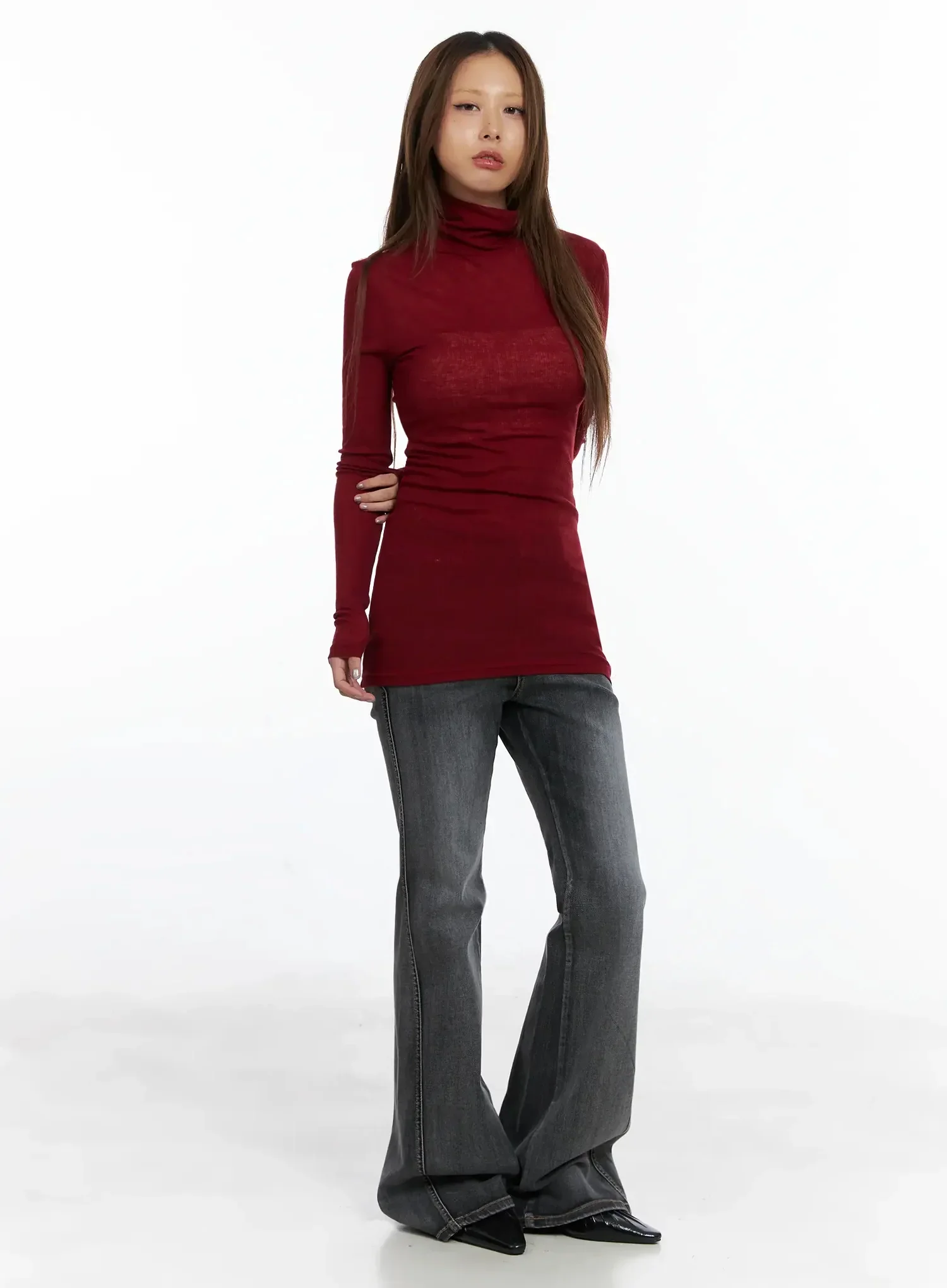 Slim Fit Thumbhole Turtleneck Top ID503 - Image 9