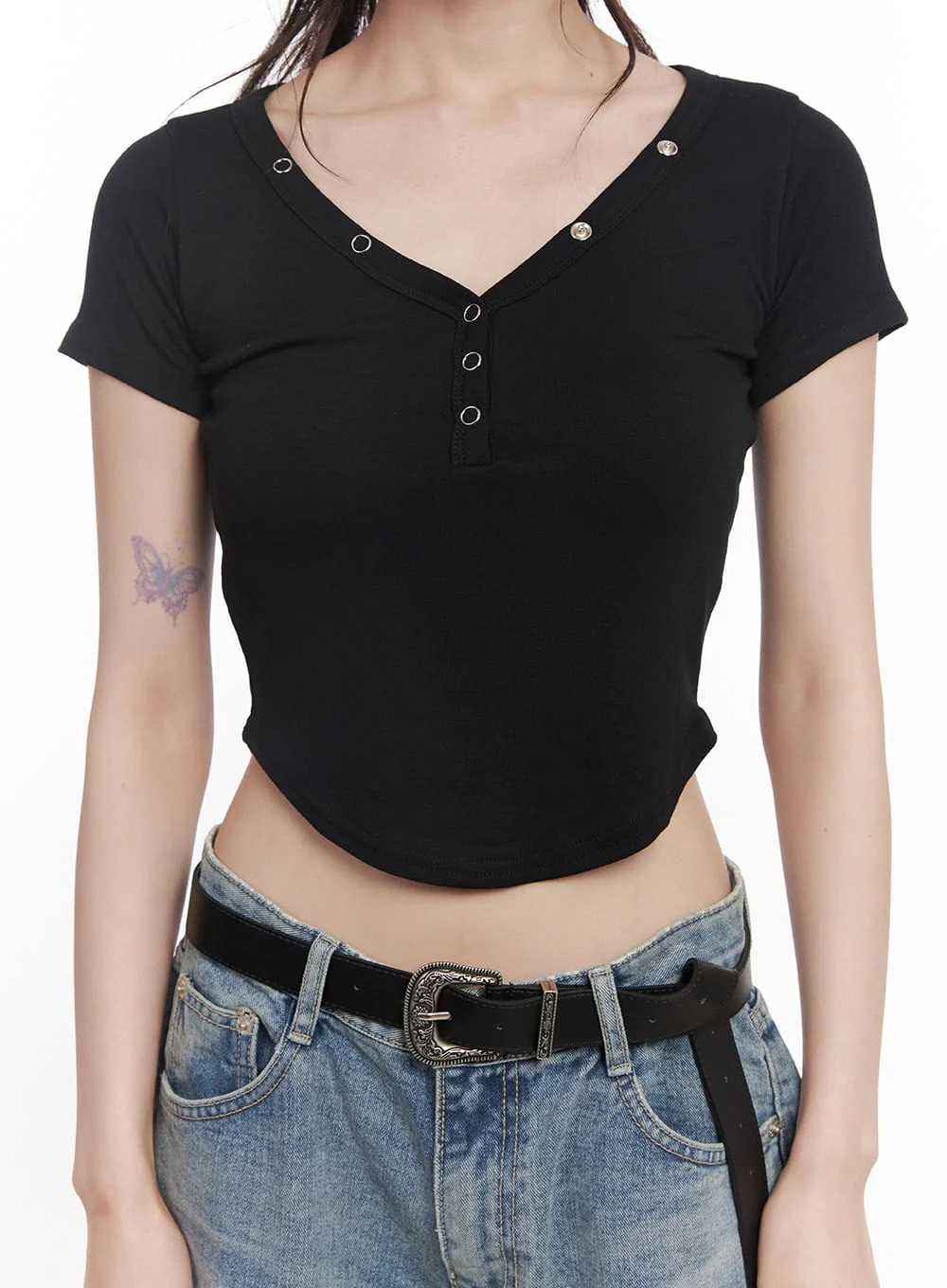 Slim-Fit V-Neck Buttoned Top CY520 - Image 4