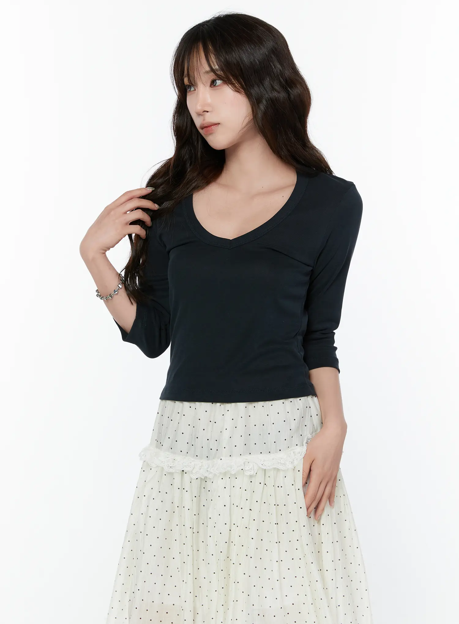 Slim Fit V-Neck Quarter Sleeve Top CY515