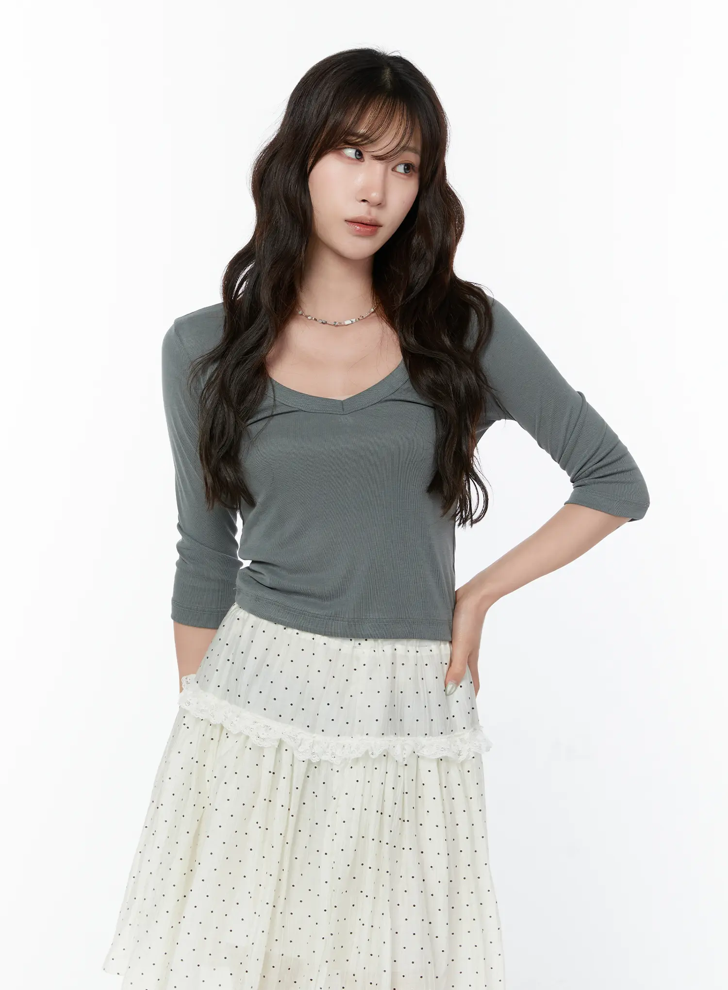 Slim Fit V-Neck Quarter Sleeve Top CY515 - Image 6