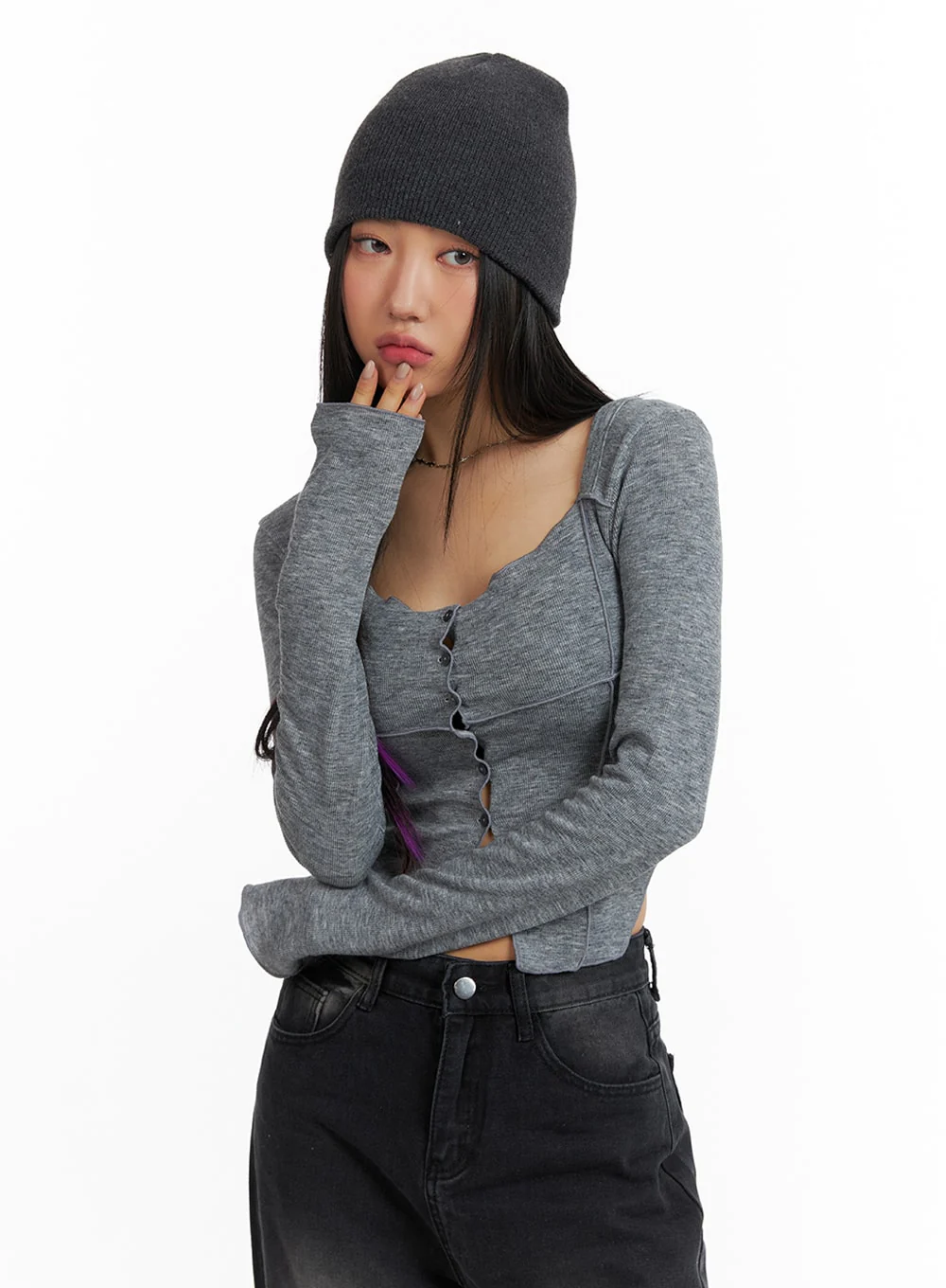 Slit Buttoned Crop Top IM405 - Image 4