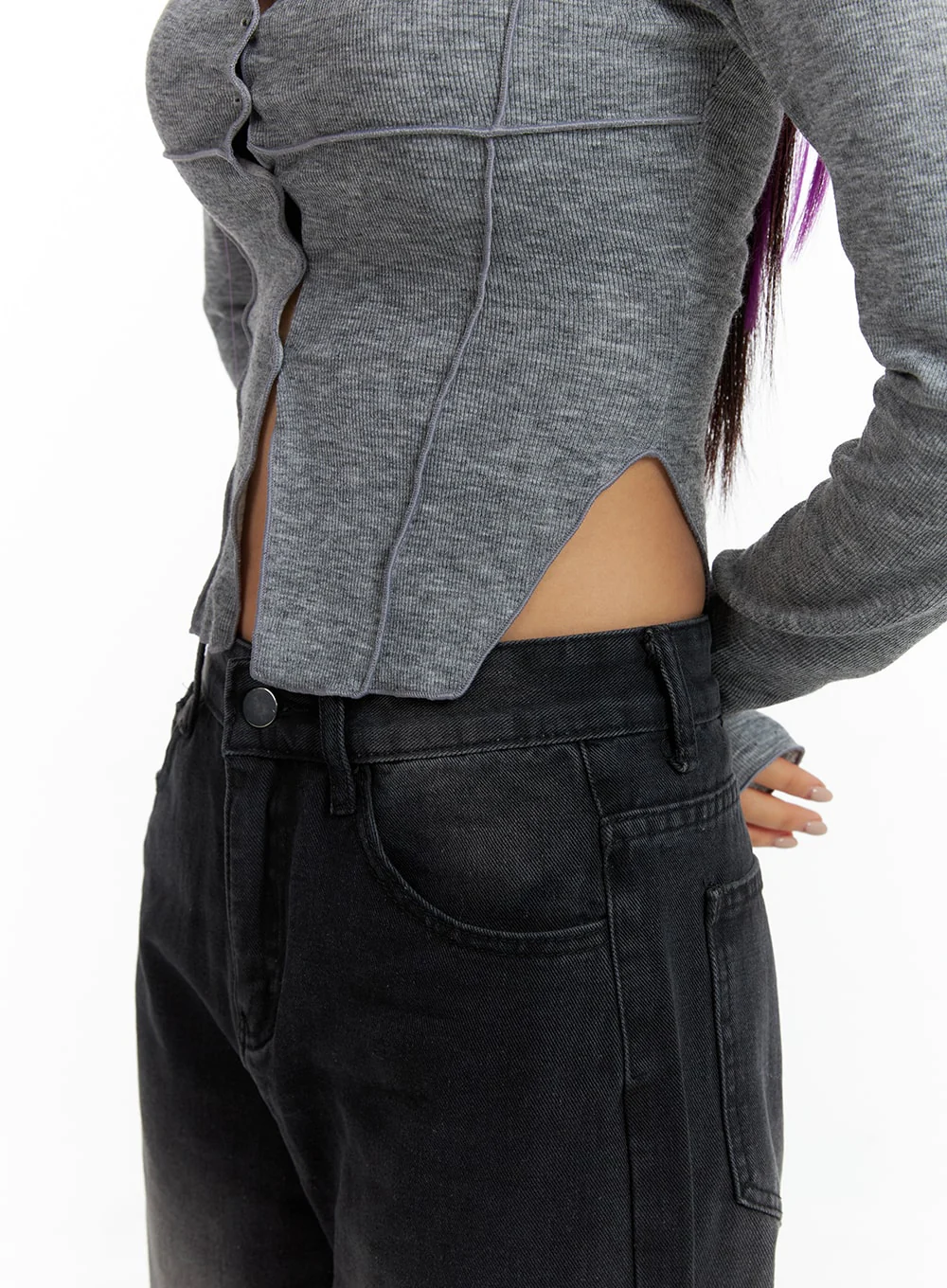 Slit Buttoned Crop Top IM405 - Image 6