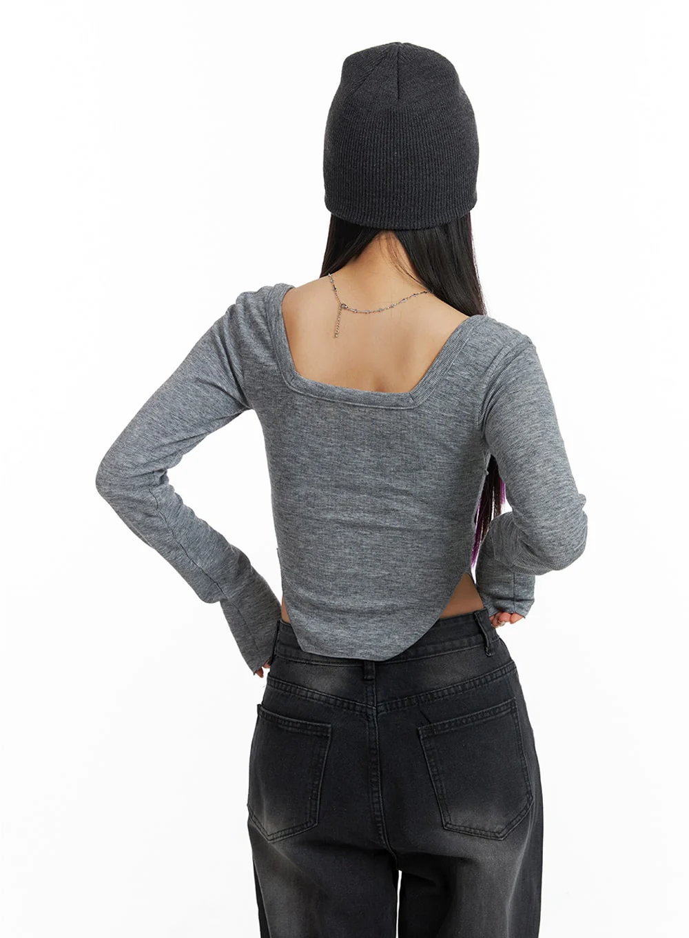 Slit Buttoned Crop Top IM405 - Image 7