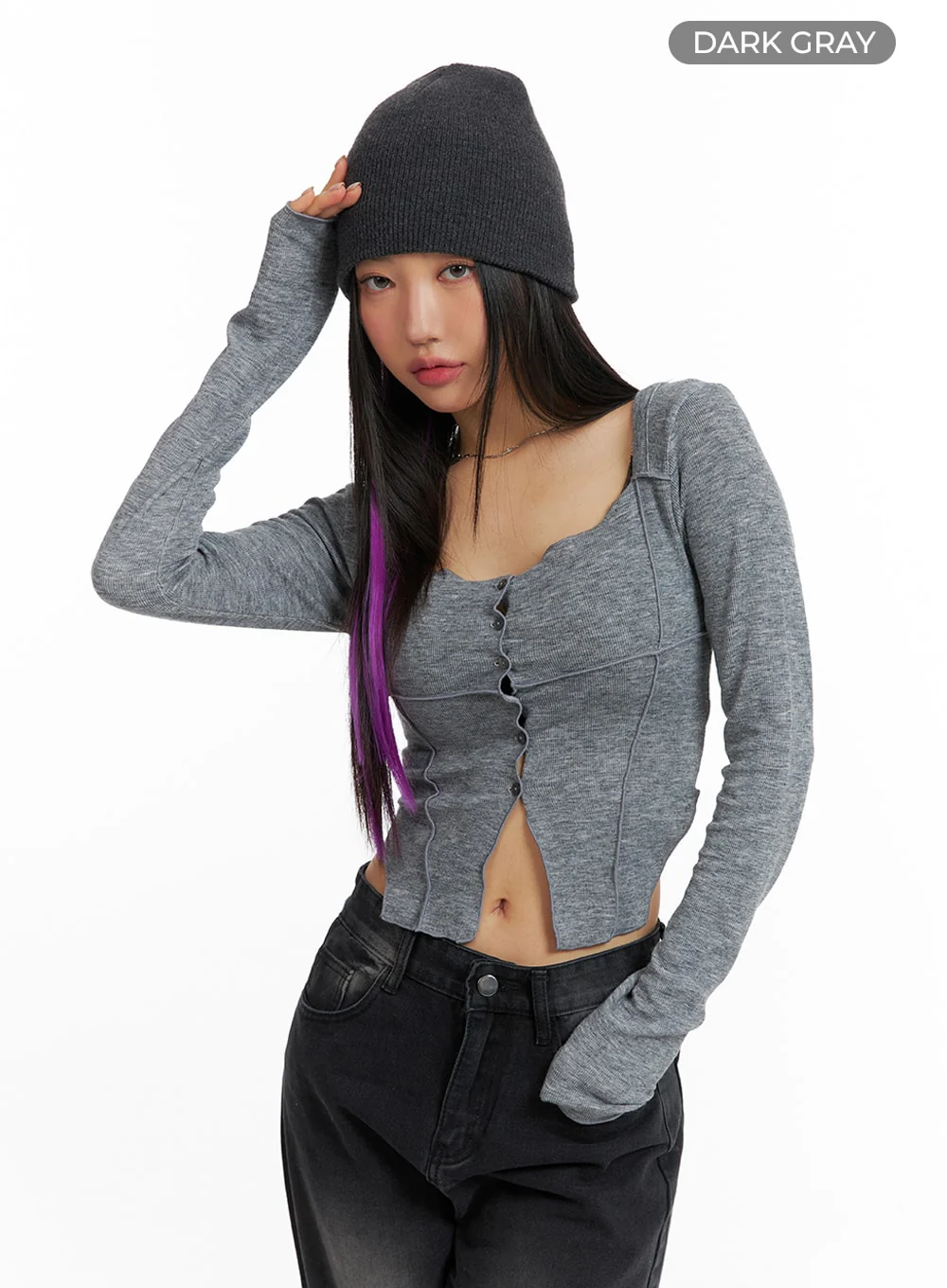 Slit Buttoned Crop Top IM405 - Image 8