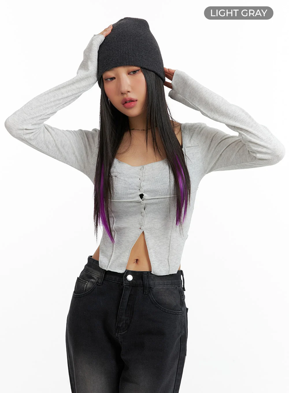 Slit Buttoned Crop Top IM405 - Image 9