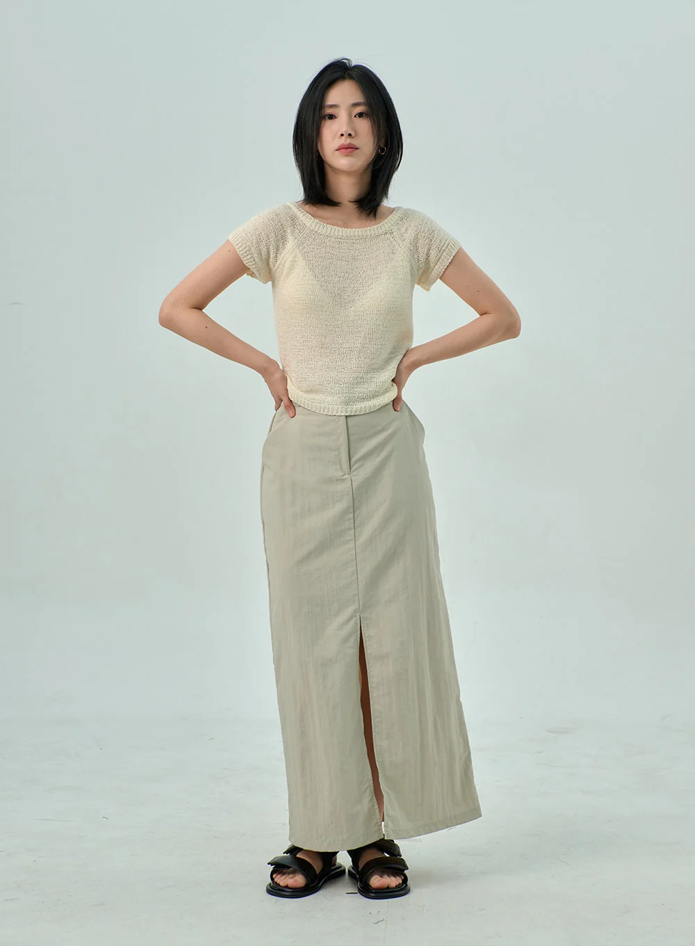 Slit Nylon Maxi Skirt OY310 - Image 5