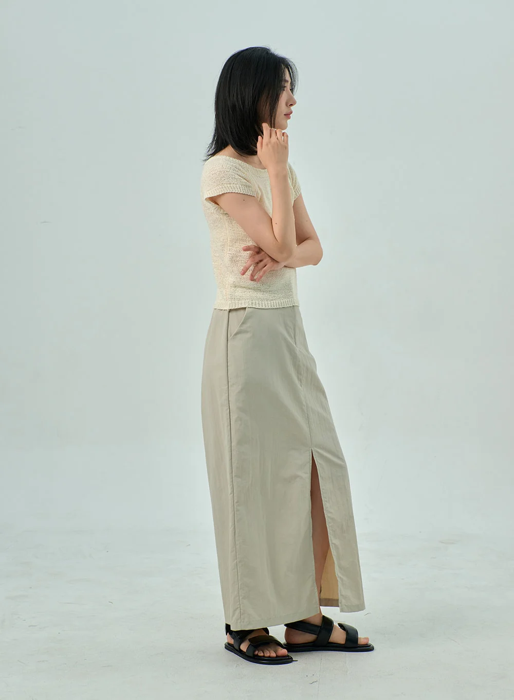 Slit Nylon Maxi Skirt OY310 - Image 8