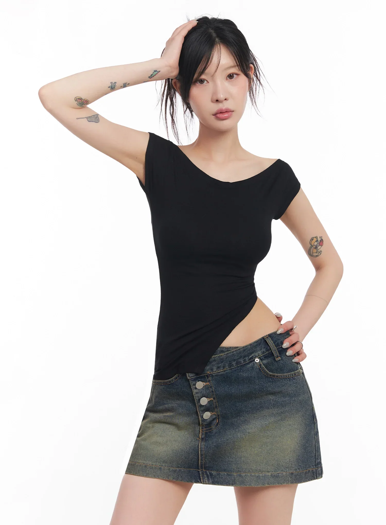 Slit Off-Shoulder Tee IC503 - Image 7