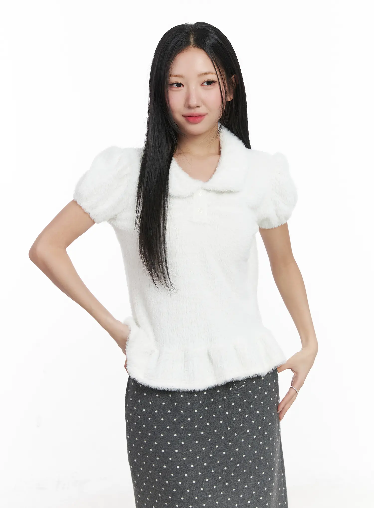 Soft Puff Sleeve Collar Top CD529