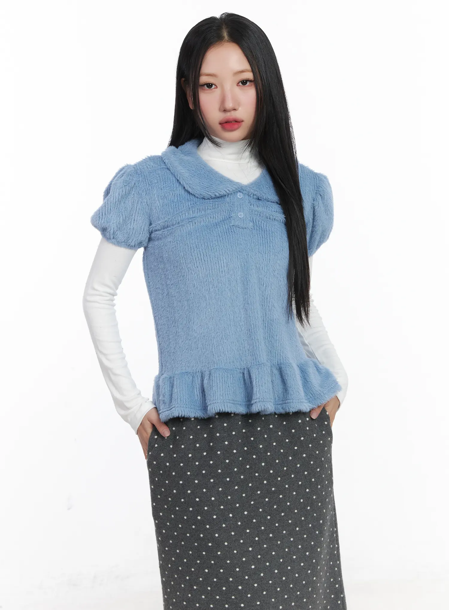 Soft Puff Sleeve Collar Top CD529 - Image 3