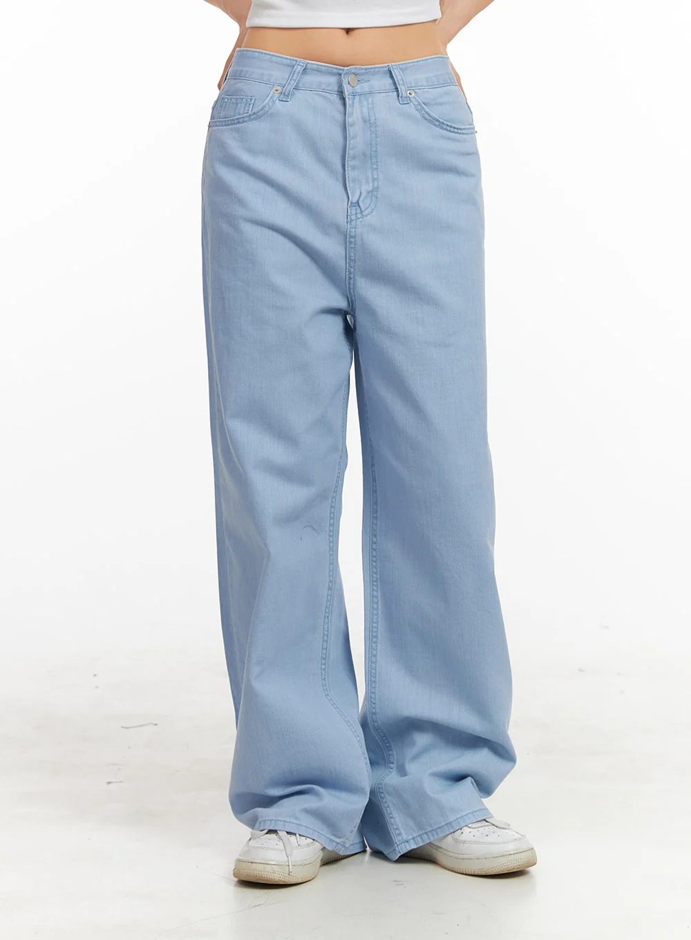Solid Cotton Loose Fit Straight Jeans OA429 - Image 2