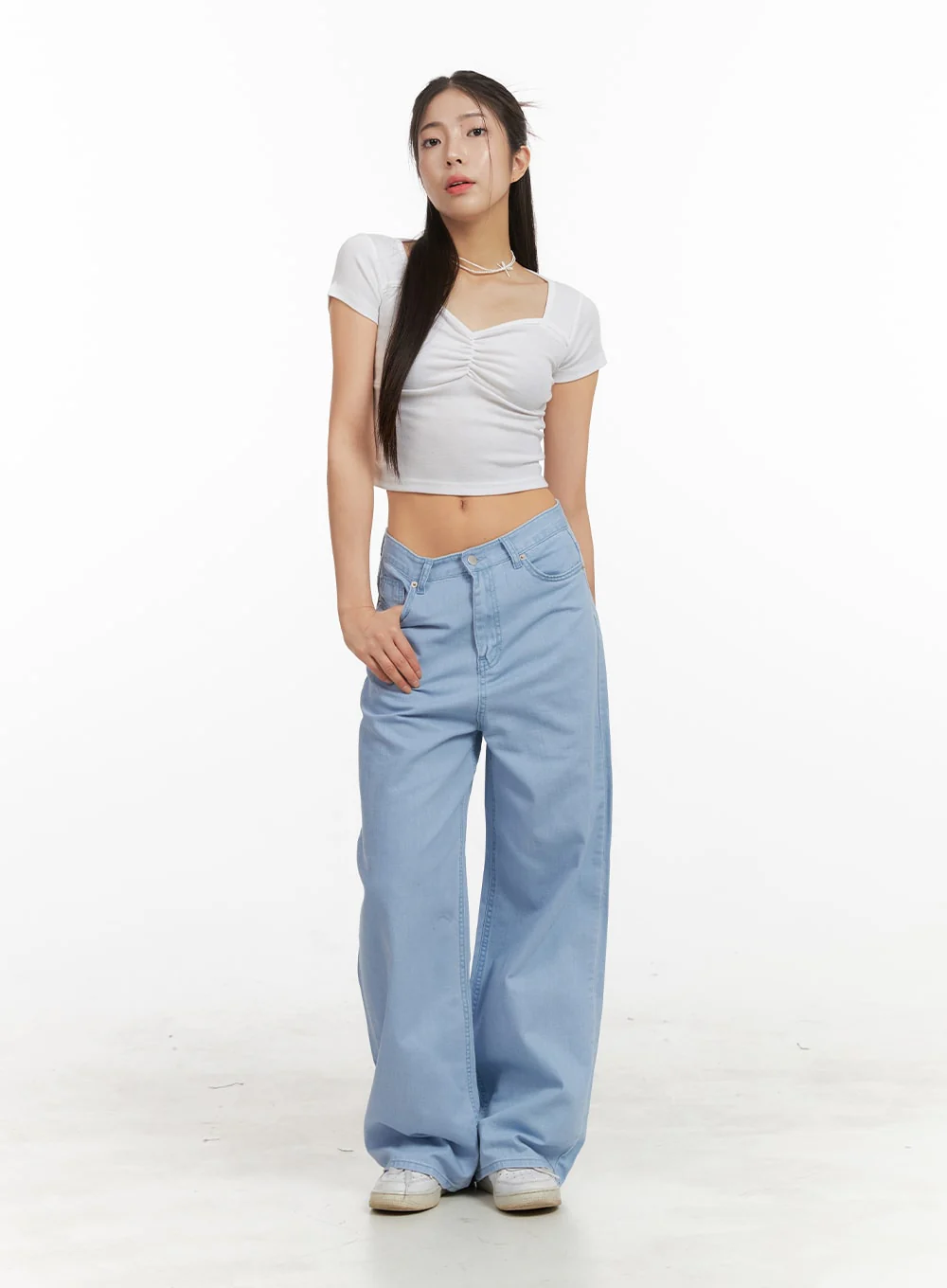 Solid Cotton Loose Fit Straight Jeans OA429 - Image 3