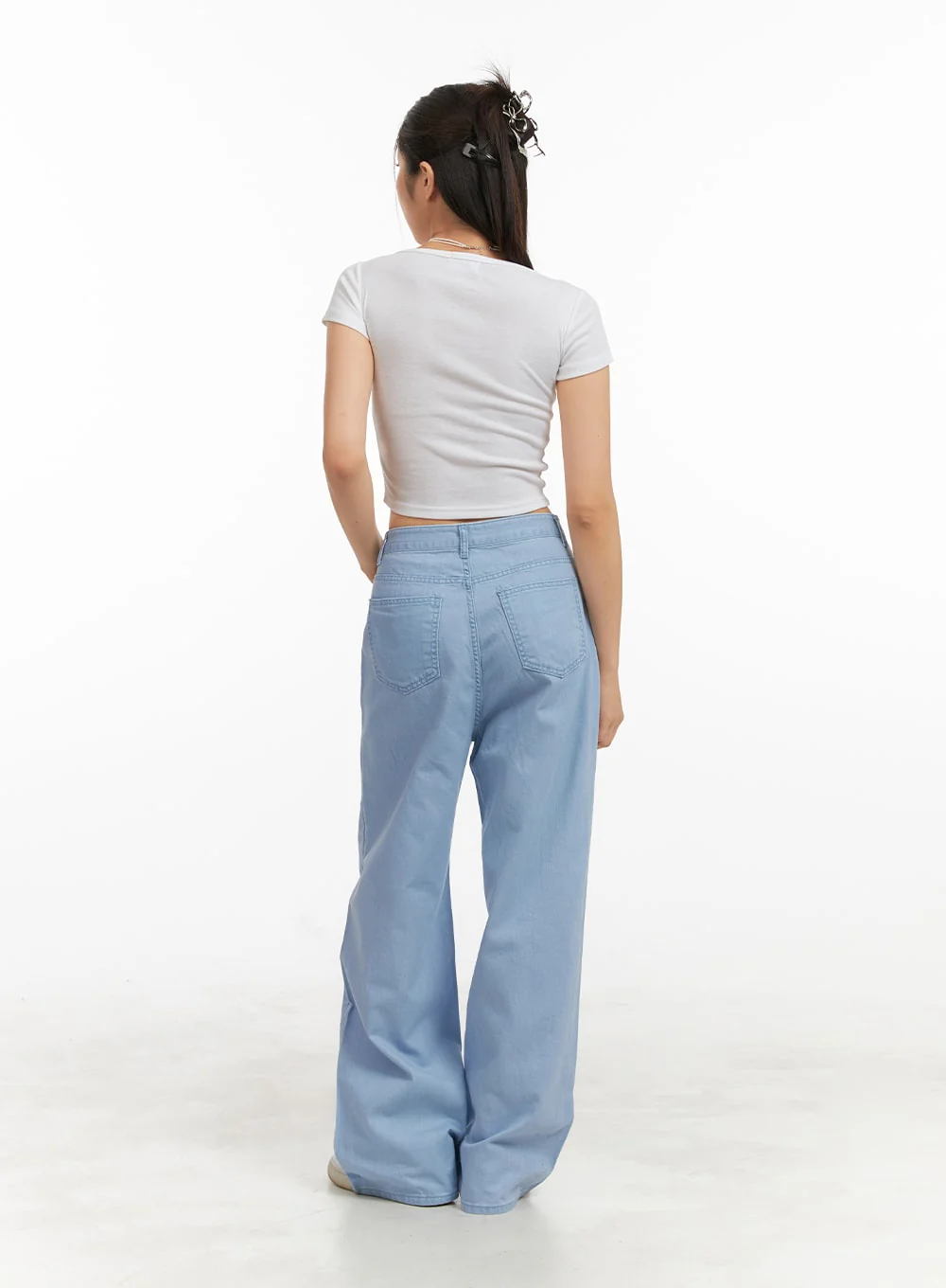 Solid Cotton Loose Fit Straight Jeans OA429 - Image 5