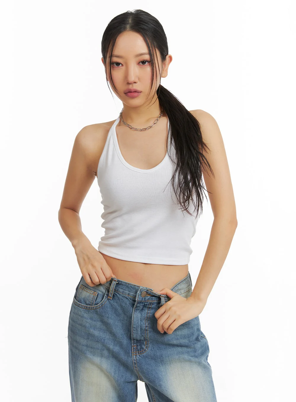 Solid Halter Crop Top CJ425 - Image 2