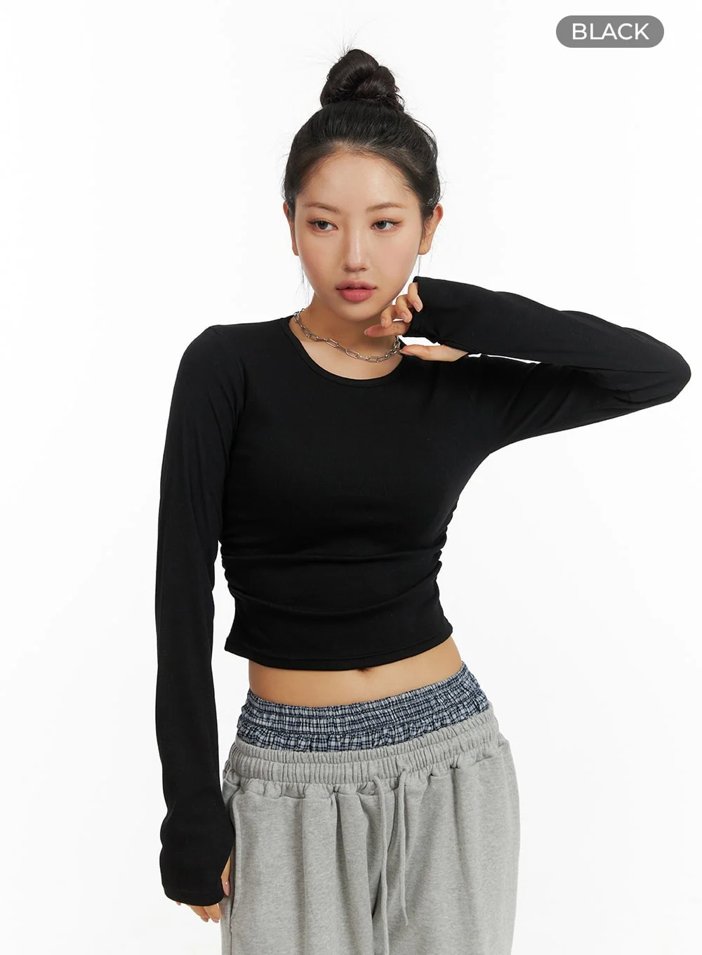 Solid Long Sleeve Crop Top CM408 - Image 8