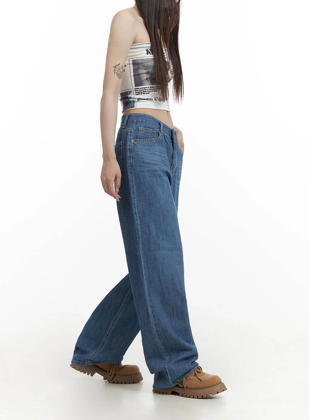 Solid Low Rise Baggy Jeans CY407 - Image 5