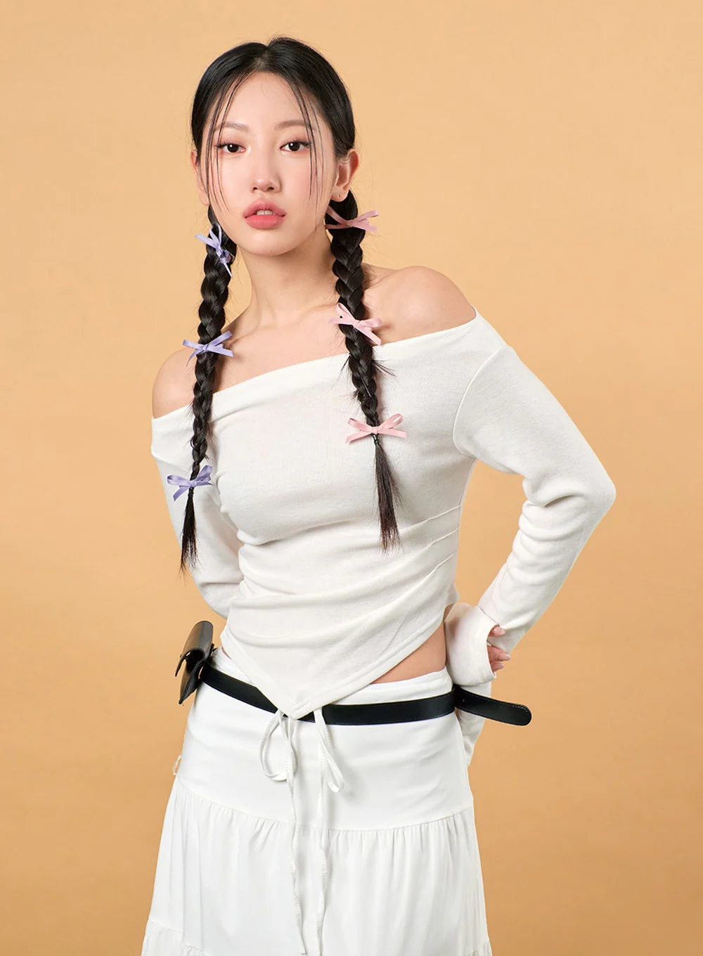 Solid Off-Shoulder Long Sleeve Top IJ430 - Image 2