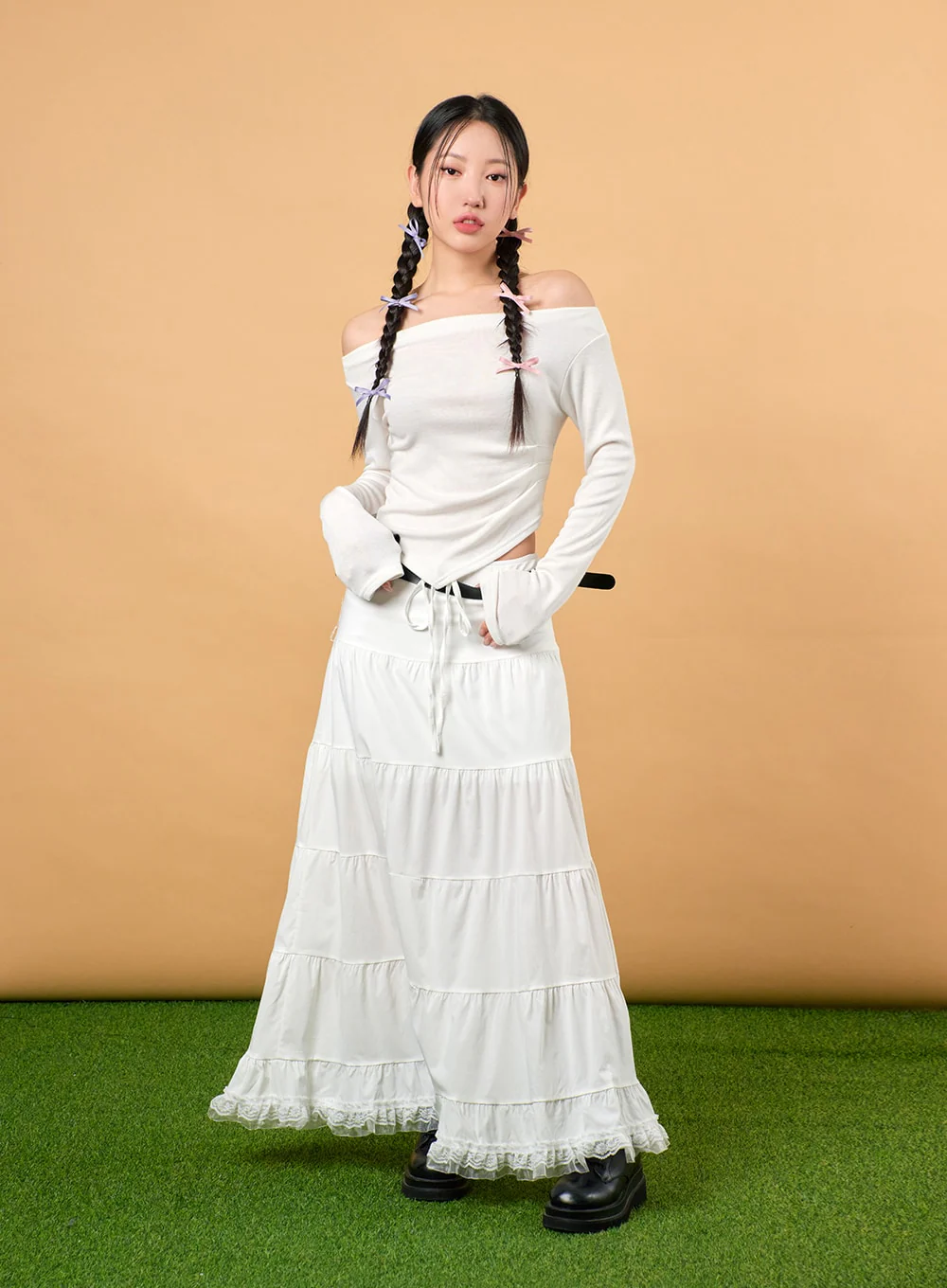 Solid Off-Shoulder Long Sleeve Top IJ430 - Image 3