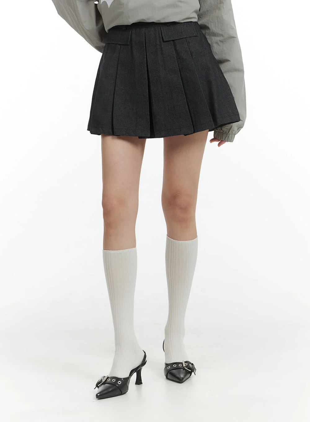 Solid Pleated Denim Mini Skirt IM406 - Image 2