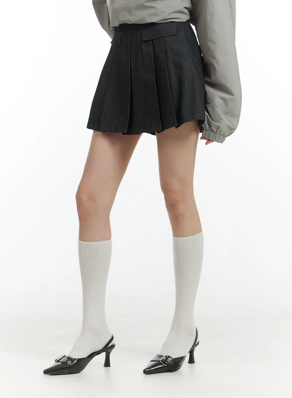 Solid Pleated Denim Mini Skirt IM406 - Image 3