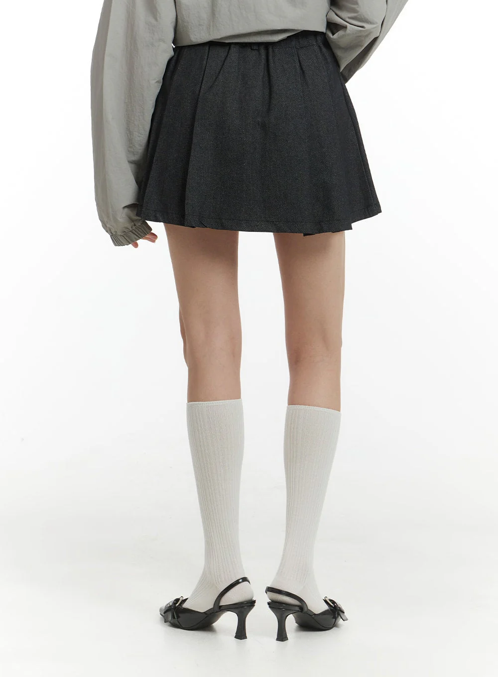 Solid Pleated Denim Mini Skirt IM406 - Image 6