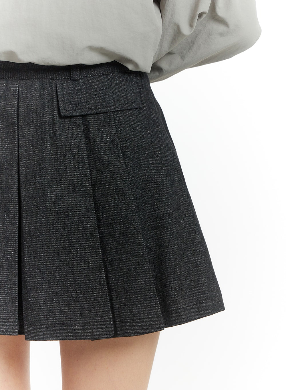 Solid Pleated Denim Mini Skirt IM406 - Image 7