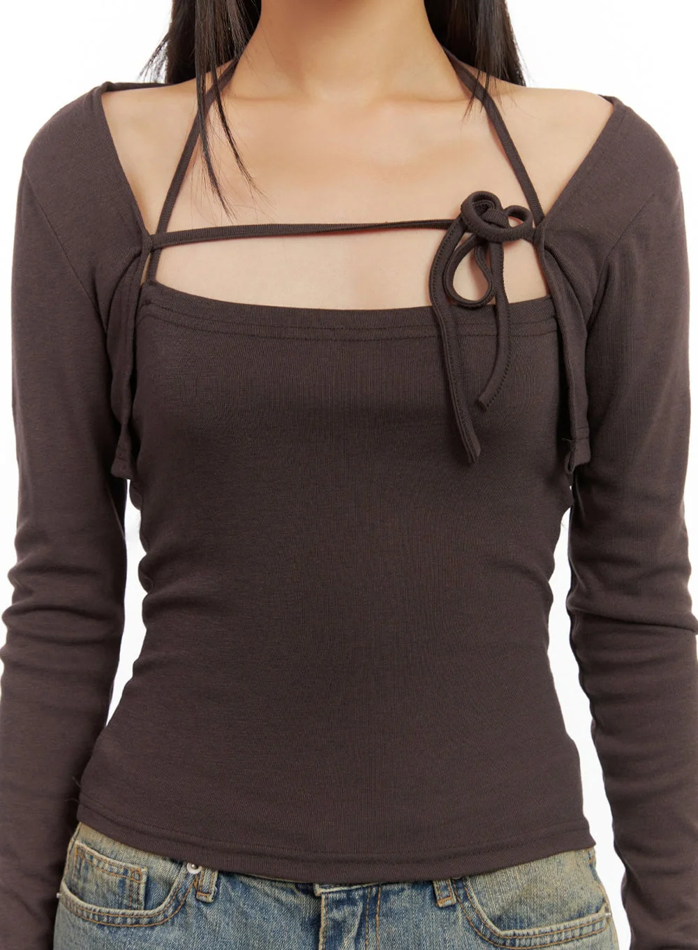 Solid Strap Bolero Cardigan and Cami Set IS427 - Image 4