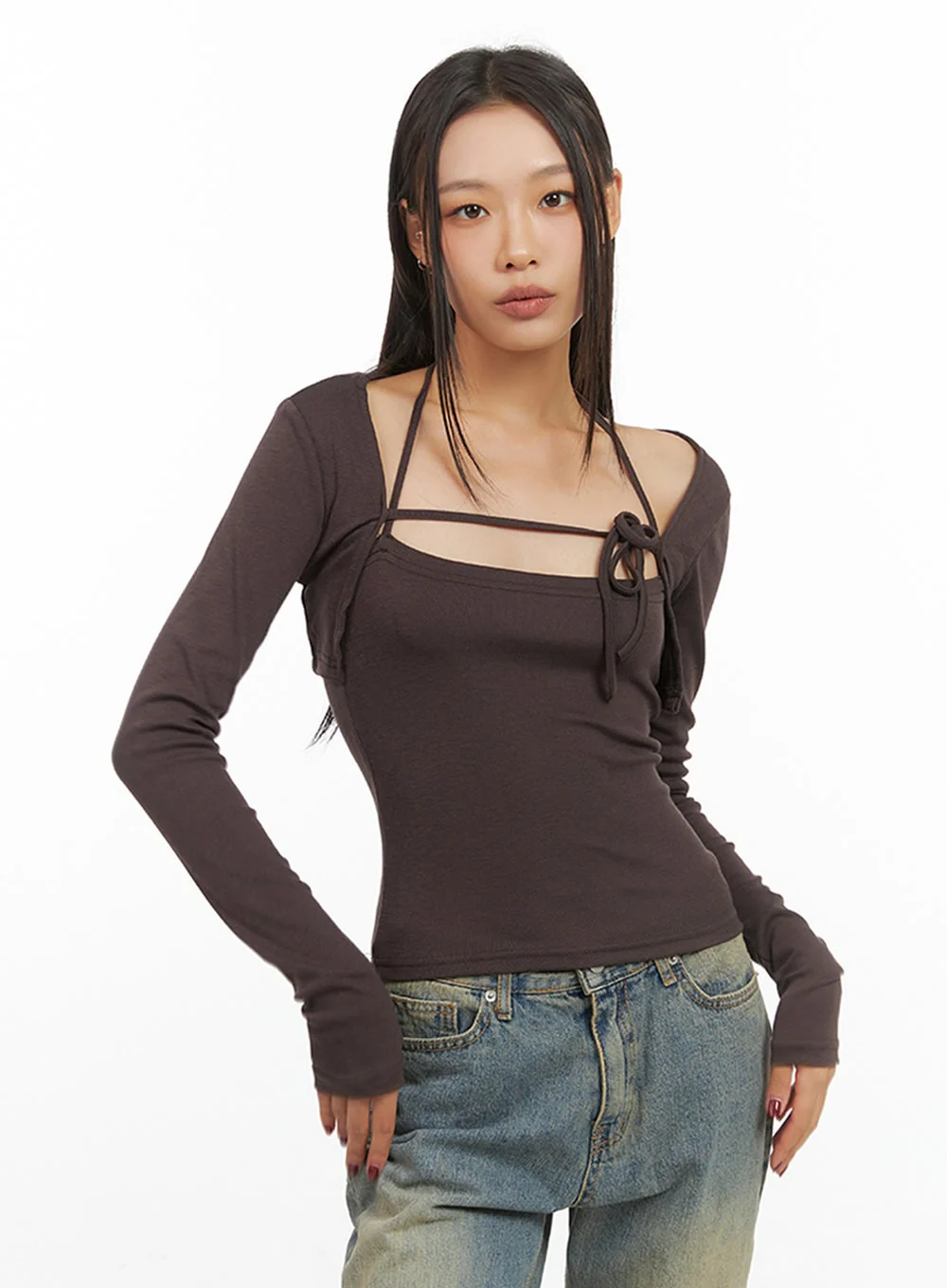 Solid Strap Bolero Cardigan and Cami Set IS427 - Image 5