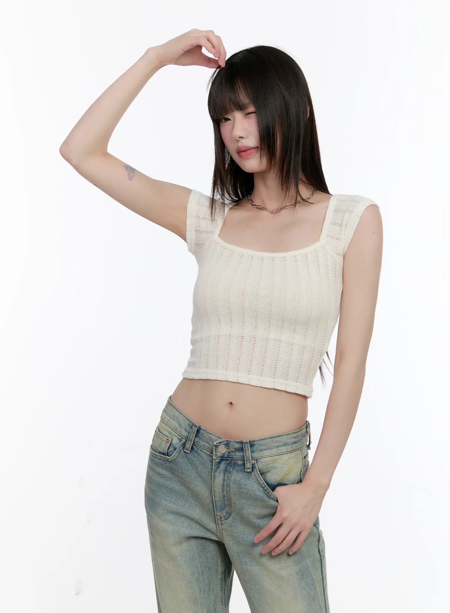 Square-Neck Cap-Sleeve Crop Top CL504 - Image 11