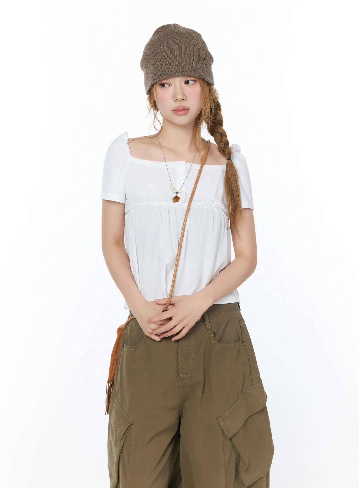 Square-Neck Puff-Sleeve Top CY508