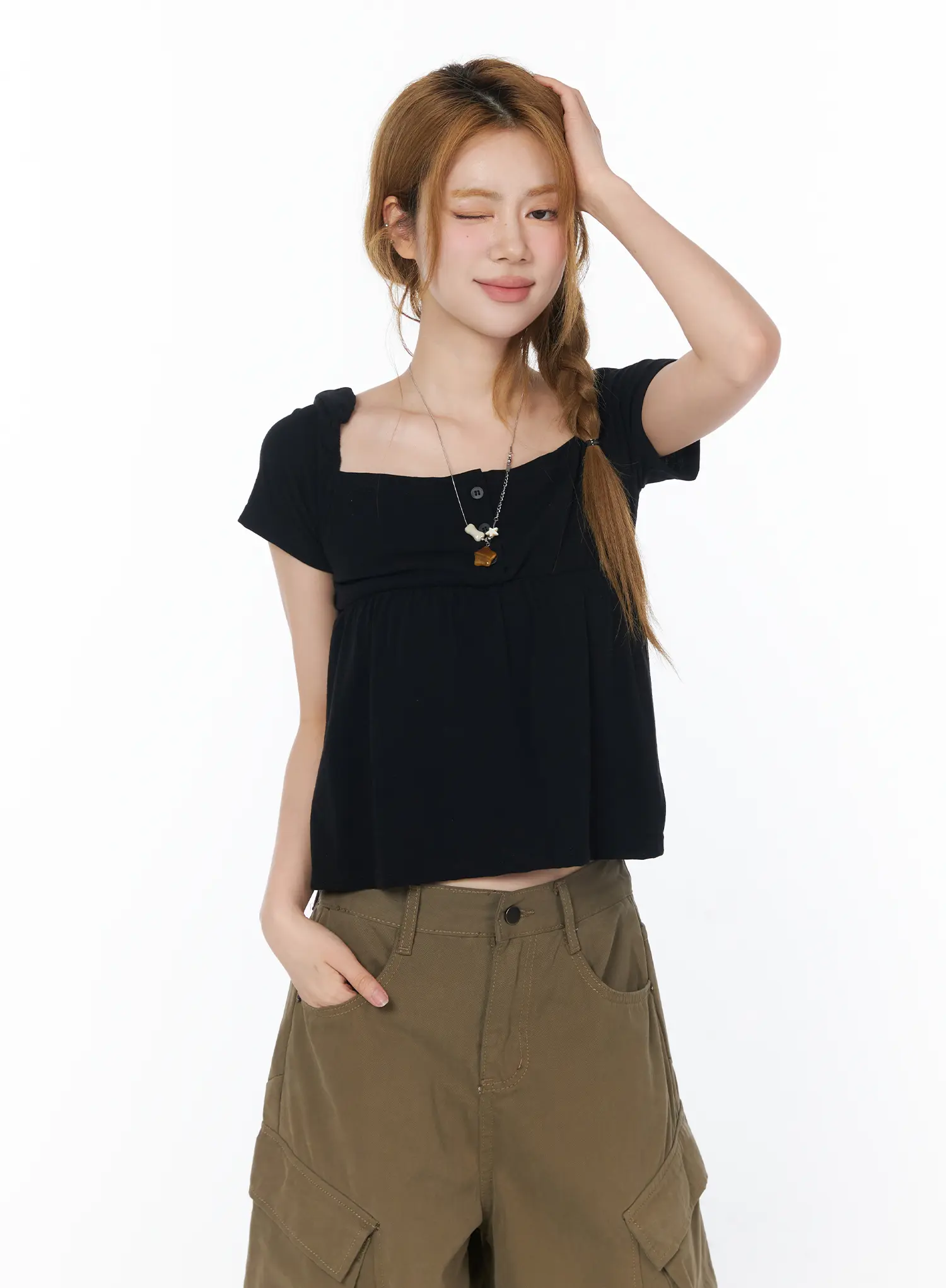 Square-Neck Puff-Sleeve Top CY508 - Image 2